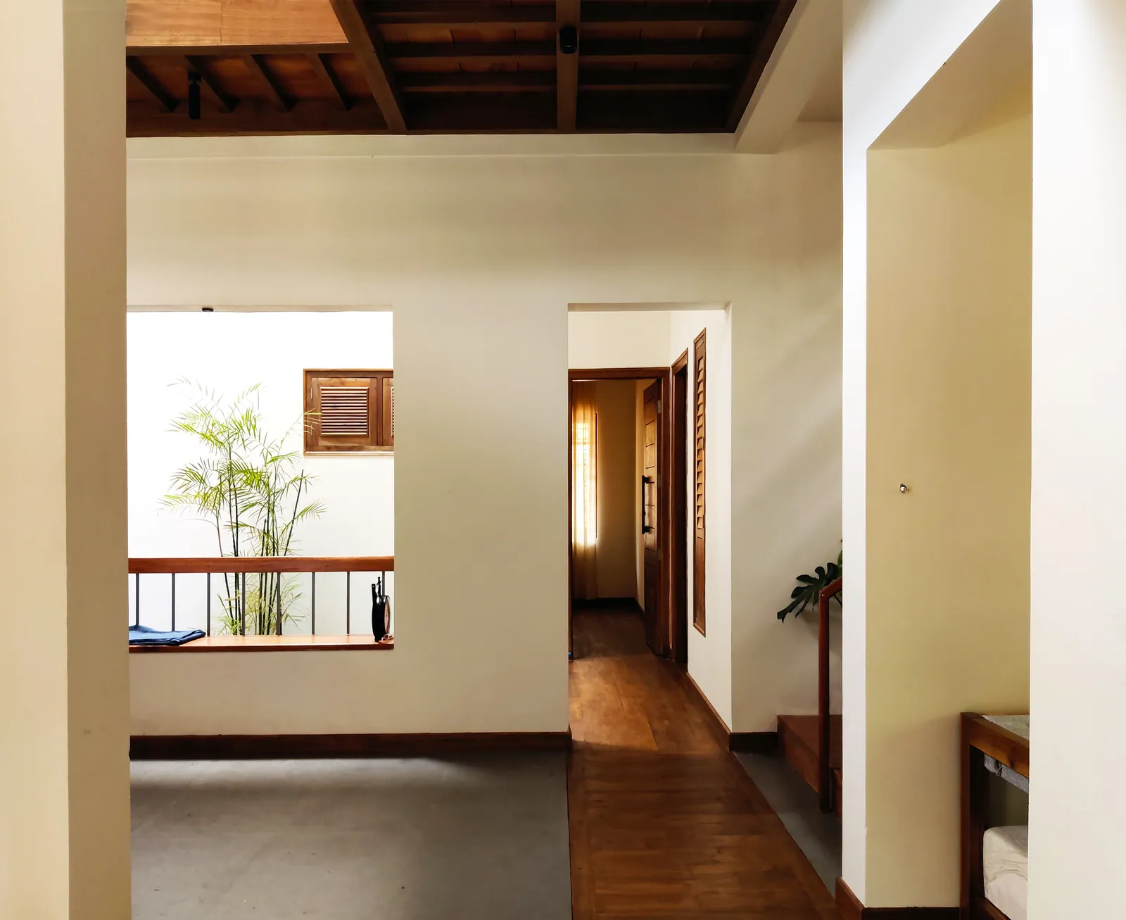 Aaranyam: a shaded passage opening onto the courtyard